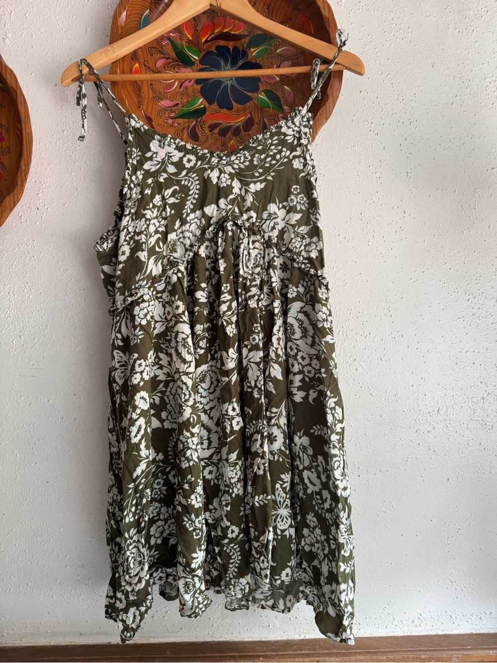 Patrons of Peace olive green and white floral babydoll mini dress - Size Large